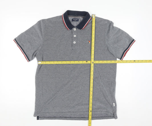 Jack & Jones Men's Grey Cotton Polo Shirt Size M Regular Fit