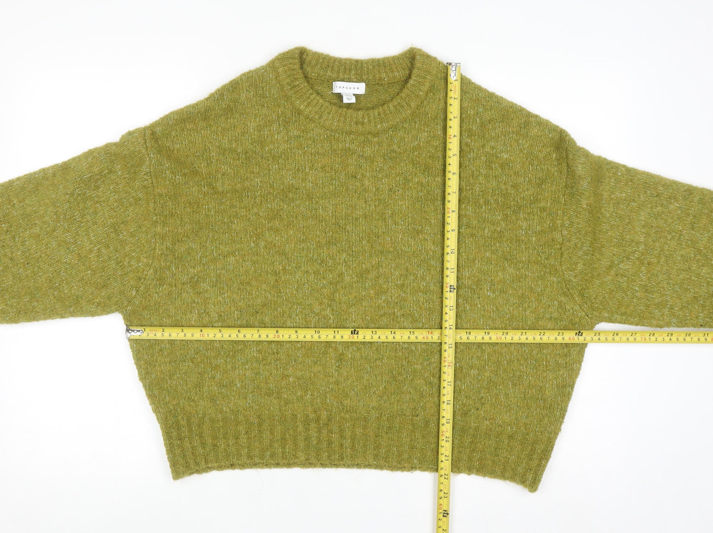 Topshop Women's Green Wool Blend Crew Neck Jumper Size M