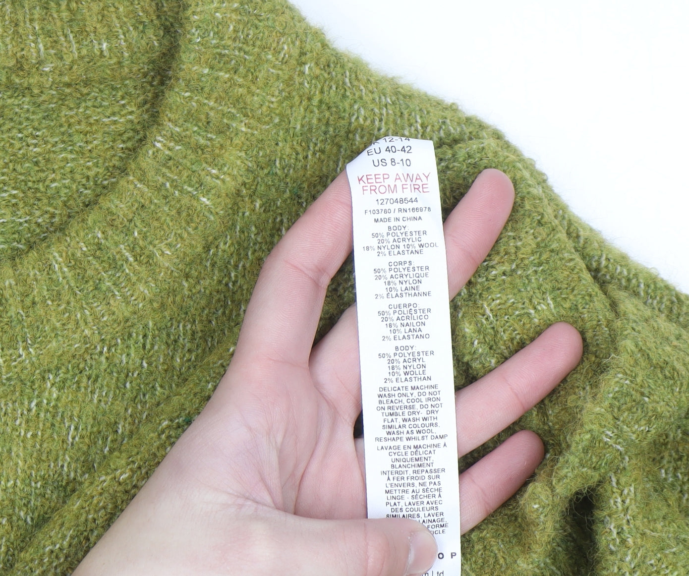 Topshop Women's Green Wool Blend Crew Neck Jumper Size M