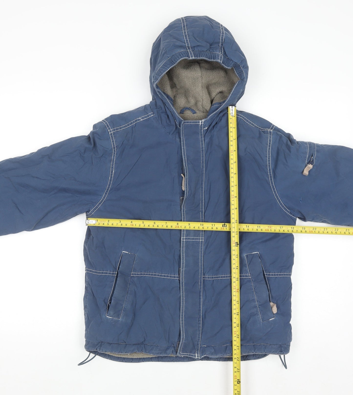 Mini Boden Boys Blue Hooded Parka Coat 7-8 Years Lined Winter Jacket