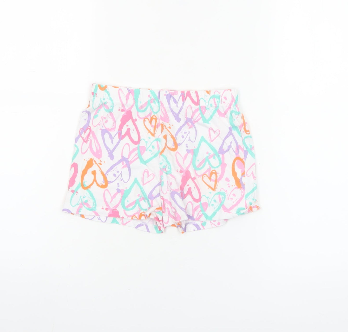 F&F Girls Multicoloured Heart Print Cotton Shorts 7-8 Years