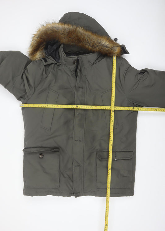 Diesel Men's Green 2XL Parka Coat Hooded Faux Fur Trim Winter Jacket