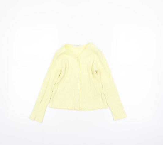 Marks and Spencer Girls Yellow Button-Up Top 7-8 Years Cotton V-Neck
