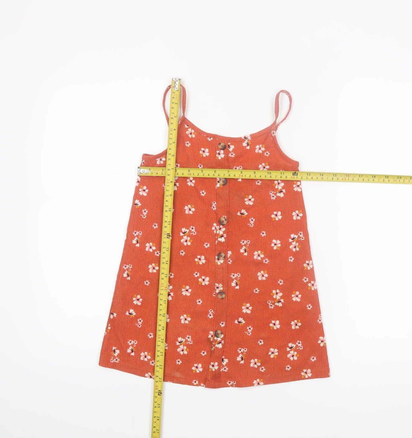 Primark Girls Orange Floral Button Pinafore Dress 5-6 Years