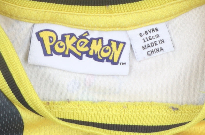 Pokémon Boys Yellow Pikachu T-Shirt 5-6 Years Short Sleeve Graphic Top