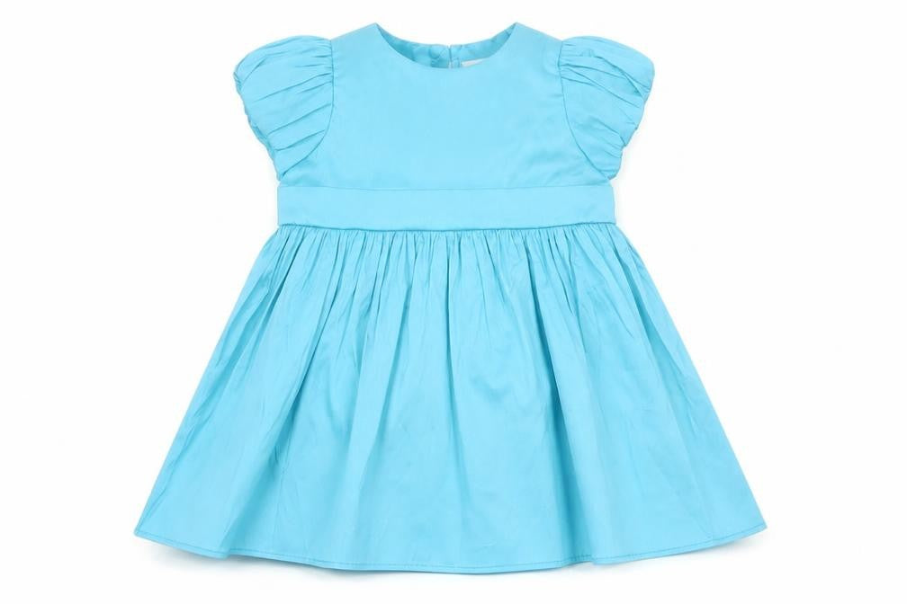 Front view of Lipsy girls’ blue satin a-line party dress 3-6 months new with tags