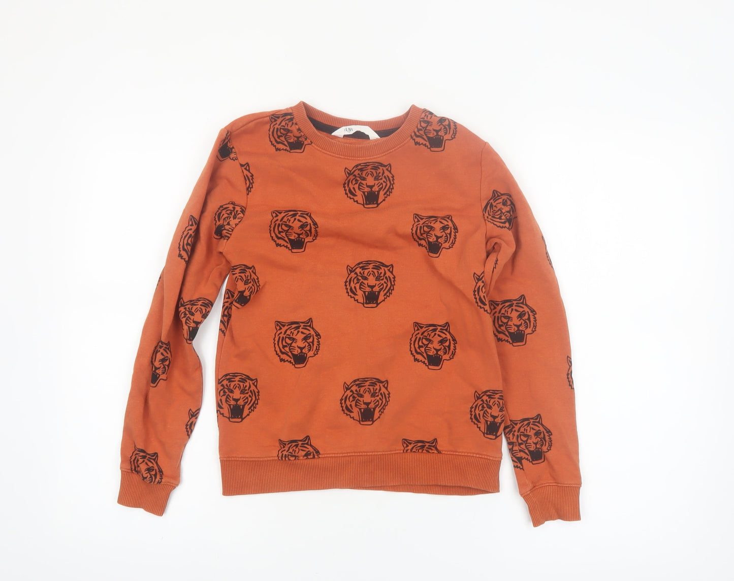 H&M Boys Orange Tiger Print Crew Neck Sweatshirt 8-10 Years Cotton Blend