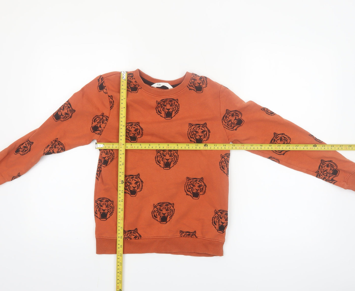H&M Boys Orange Tiger Print Crew Neck Sweatshirt 8-10 Years Cotton Blend
