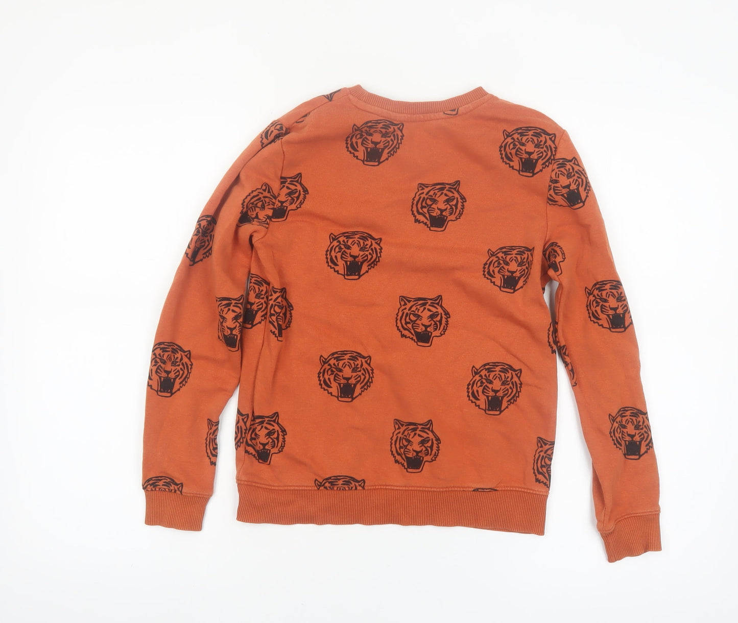H&M Boys Orange Tiger Print Crew Neck Sweatshirt 8-10 Years Cotton Blend