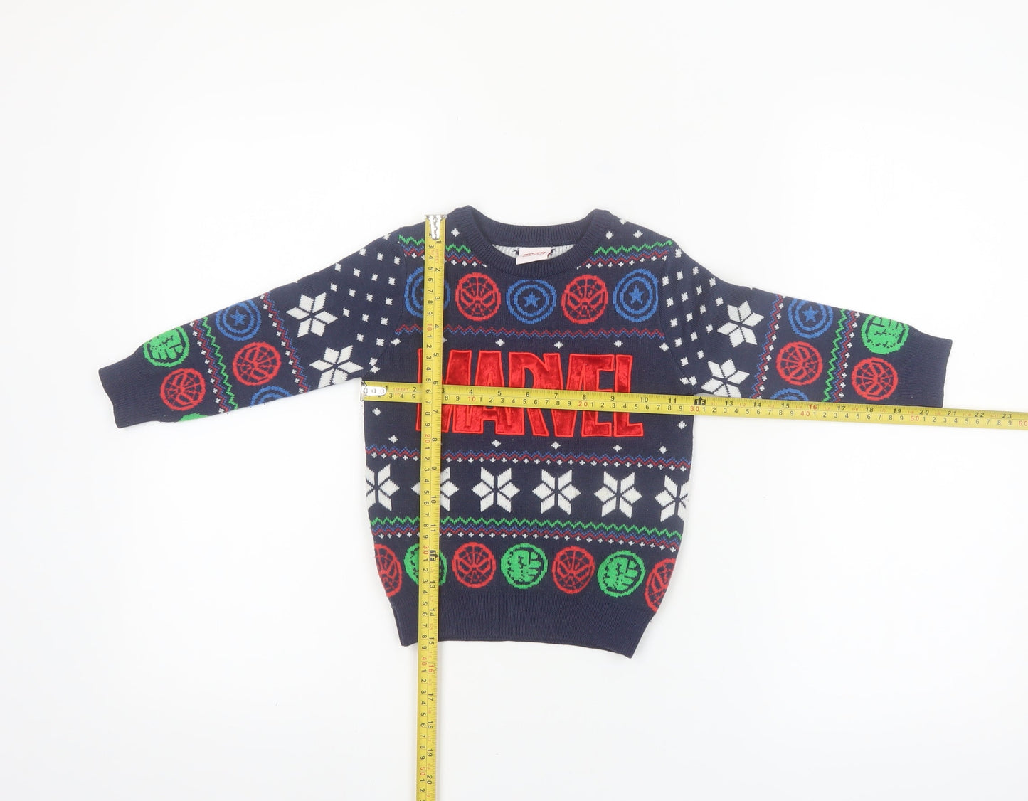 Marvel Boys Blue Fair Isle Pullover Jumper 18–24 Months Long Sleeve Winter