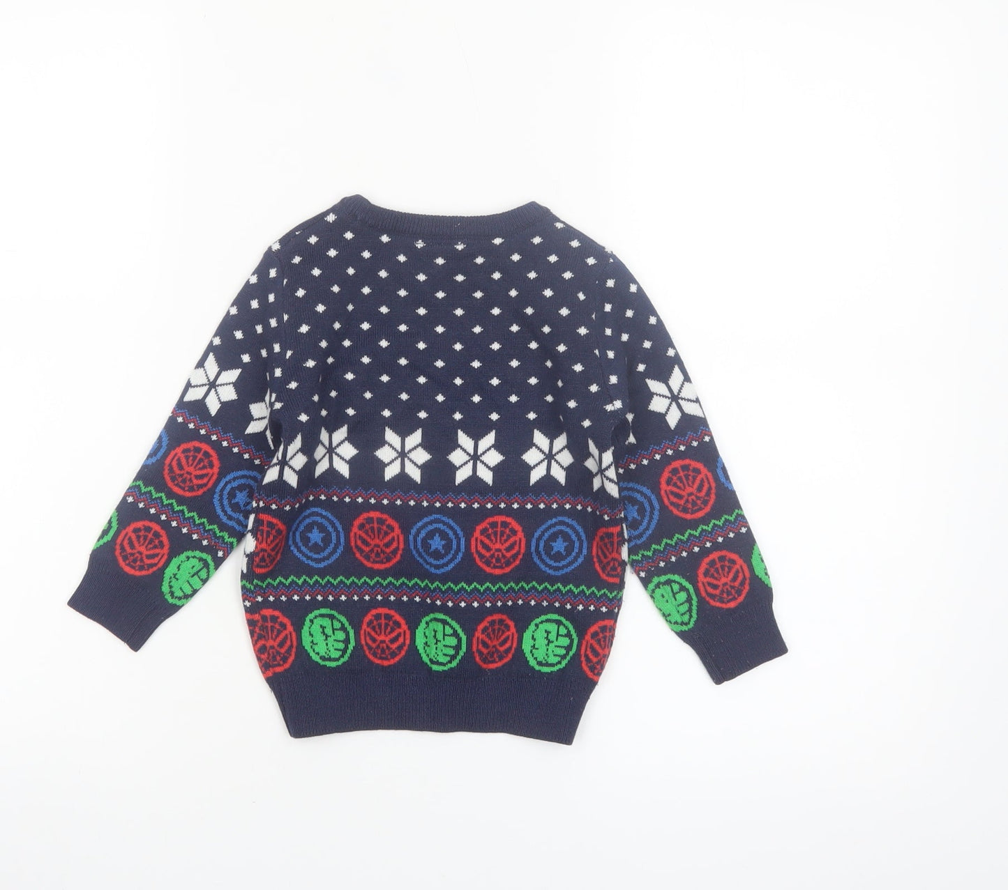 Marvel Boys Blue Fair Isle Pullover Jumper 18–24 Months Long Sleeve Winter