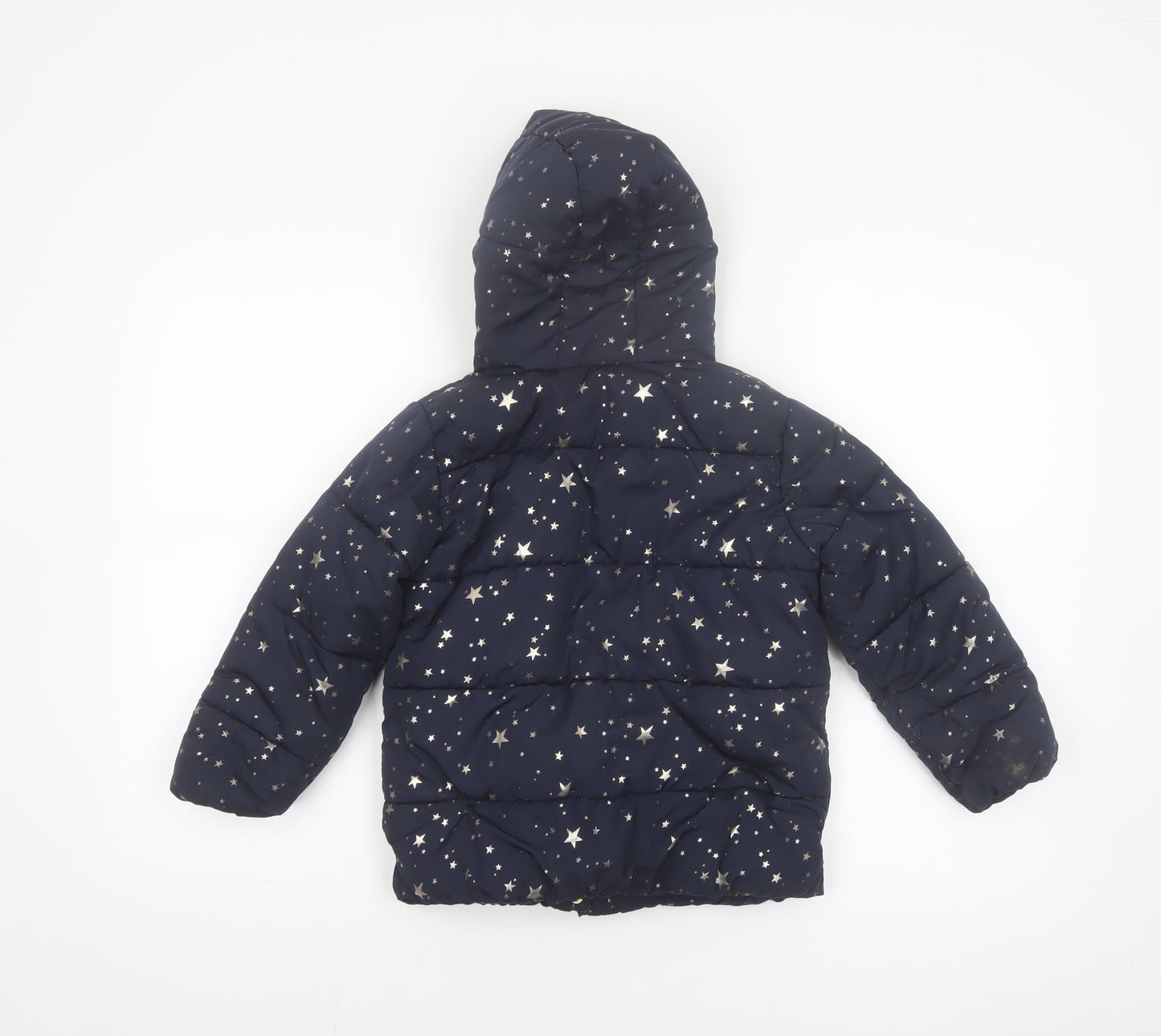 Primark Girls Blue Star Print Hooded Puffer Jacket Coat 5-6 Years