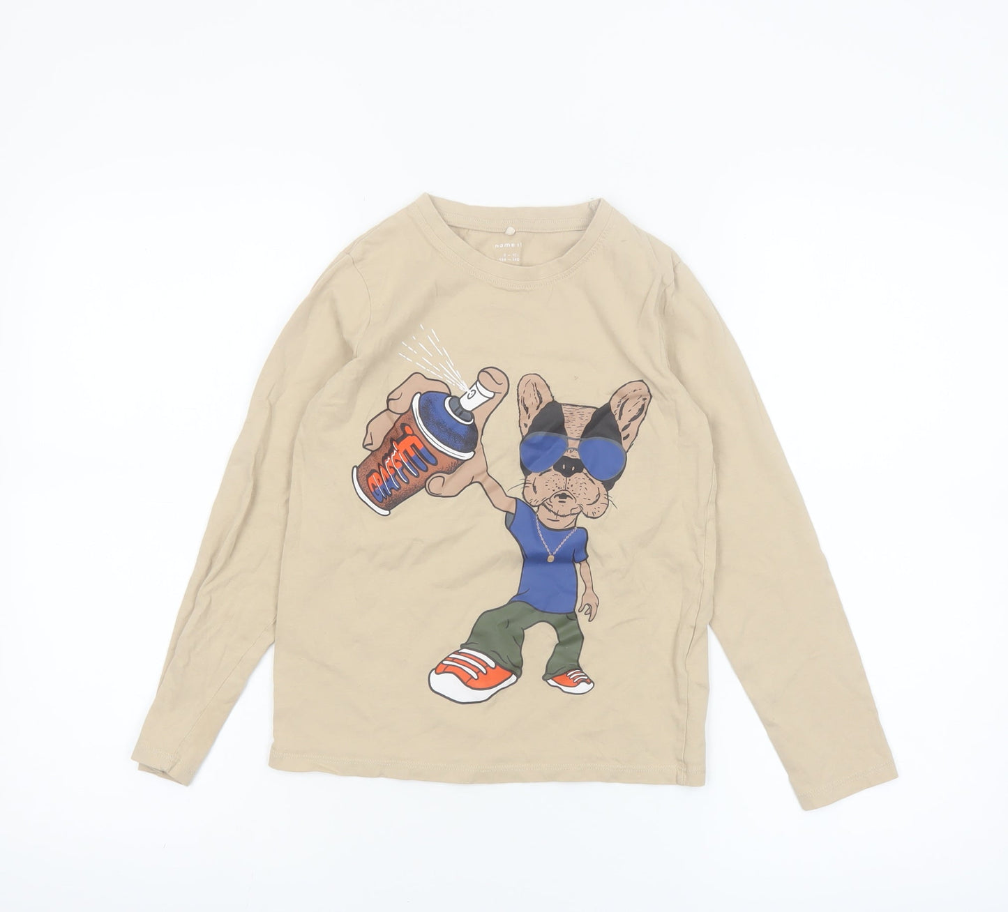 Name It Boys Beige Long Sleeve Graphic Dog T-Shirt 9-10 Years Cotton