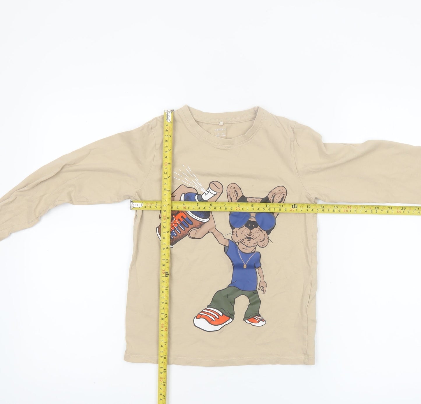 Name It Boys Beige Long Sleeve Graphic Dog T-Shirt 9-10 Years Cotton