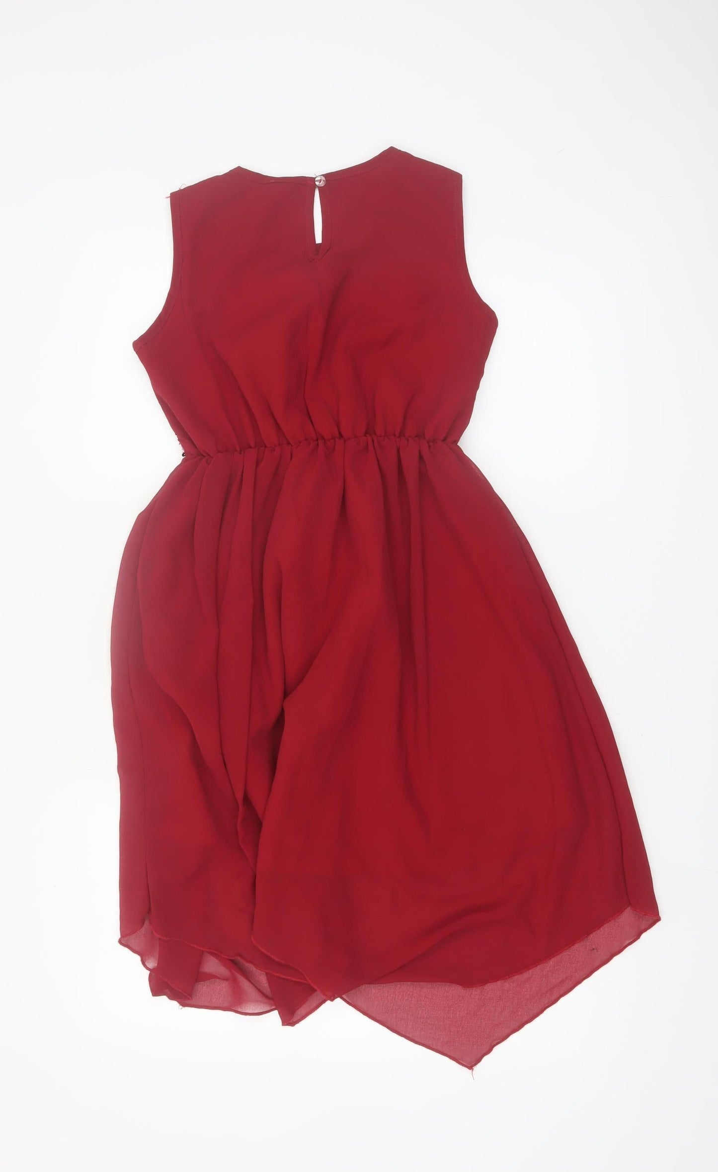 SHEIN Girls Red Sequin Chiffon Party Hi-Low Dress 11 Years