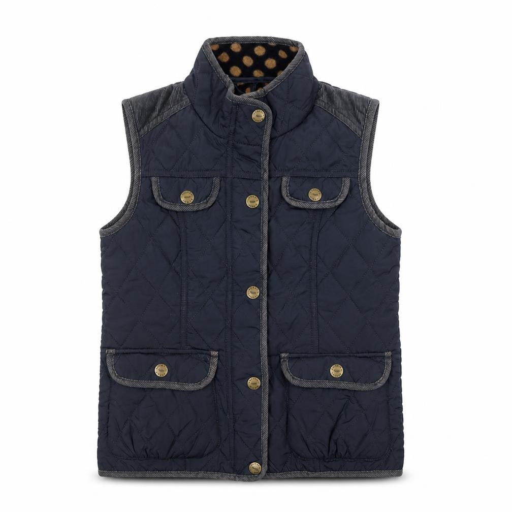 Front view of Next boys’ blue quilted waistcoat 7-8 years sleeveless padded gilet