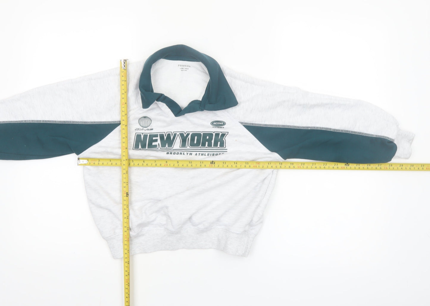 Primark Boys Grey Collared Pullover Sweatshirt 7-8 Years New York Print