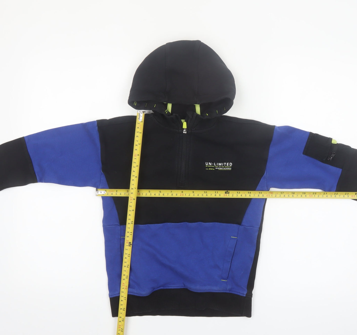 Nutmeg Boys Black Blue 7-8 Years 1/2 Zip Hoodie Colourblock Cotton Blend