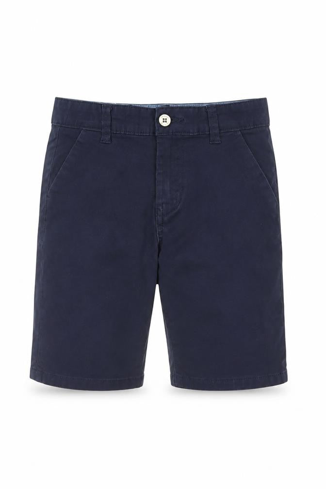 Front view of Denim Co boys’ blue chino shorts 6-7 years cotton twill casual wear