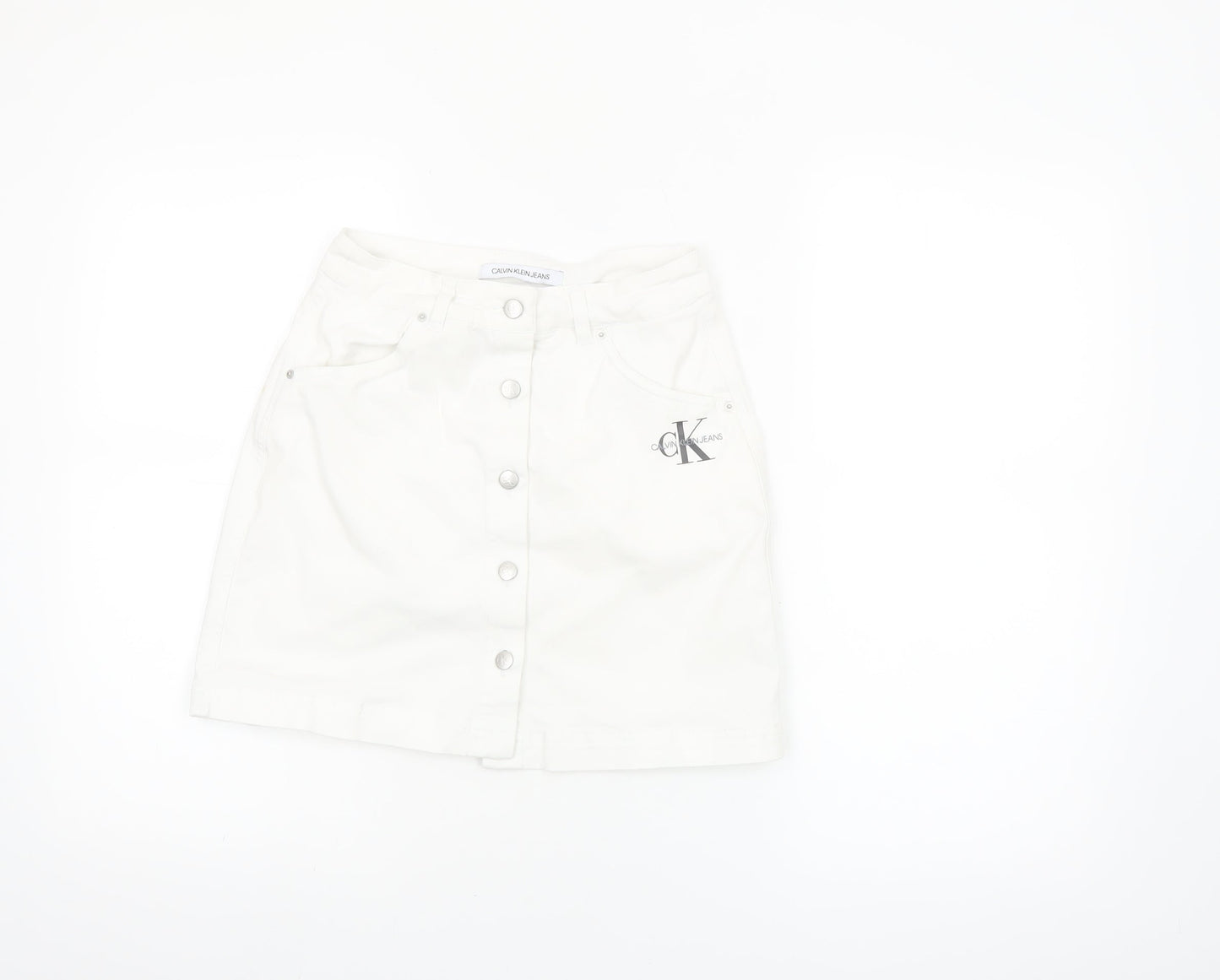 Calvin Klein Jeans Womens White XS Denim Button Skirt