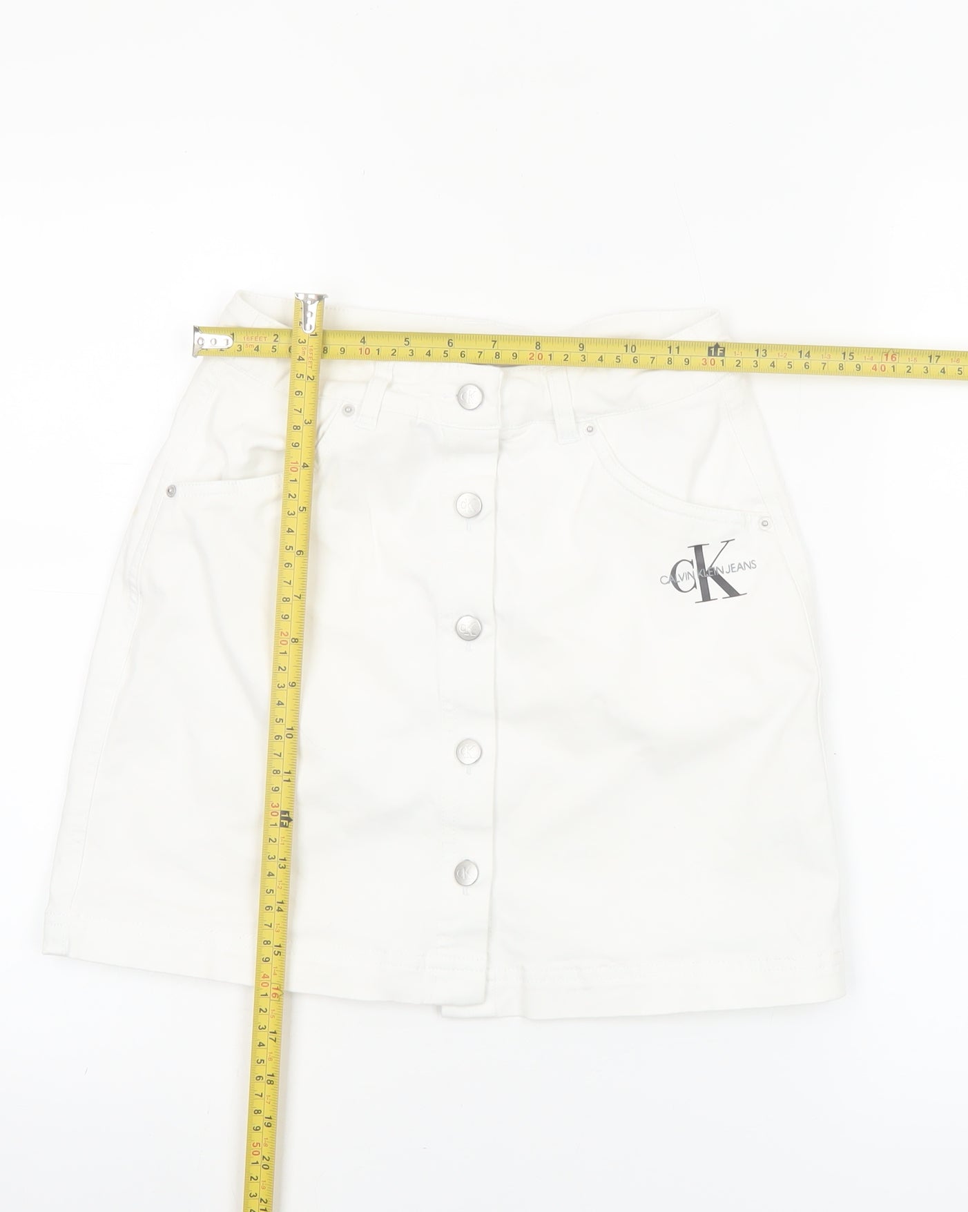 Calvin Klein Jeans Womens White XS Denim Button Skirt