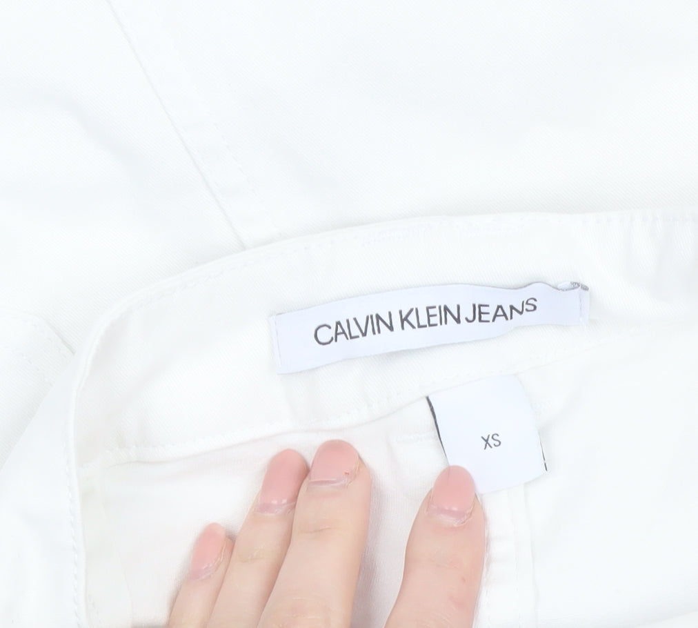 Calvin Klein Jeans Womens White XS Denim Button Skirt