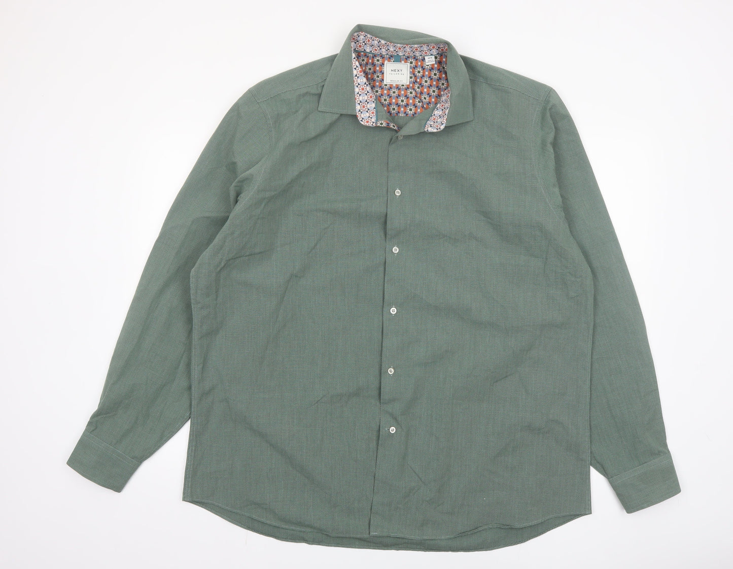 Next Men's Green Regular Fit Long Sleeve Button-Up Shirt Size 18