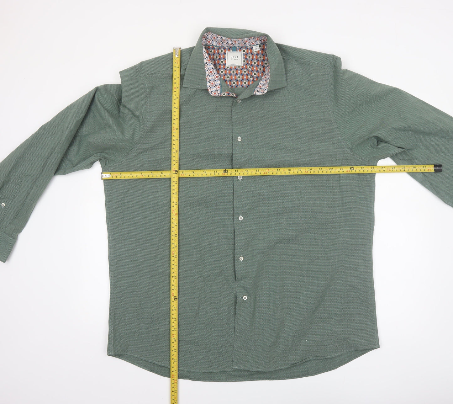 Next Men's Green Regular Fit Long Sleeve Button-Up Shirt Size 18