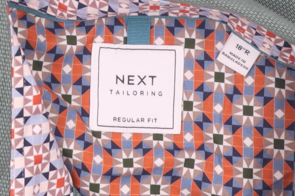 Next Men's Green Regular Fit Long Sleeve Button-Up Shirt Size 18