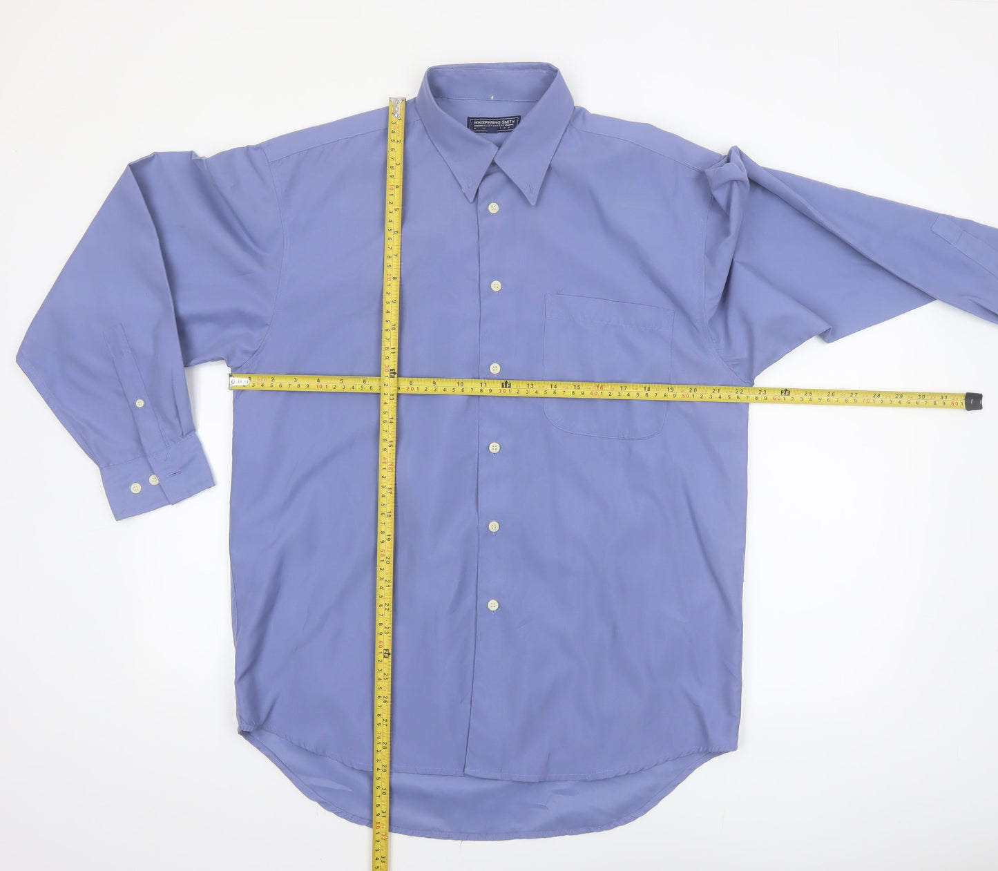Whispering Smith Men's Blue Long Sleeve Polyester Button-Up Shirt M