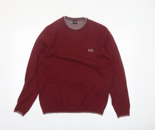 Hugo Boss Men’s Red Cotton Knit Crew Neck Jumper Size L