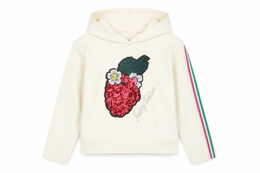 Front view of Juicy Couture girls’ ivory sequin flower pullover hoodie 10-11 years