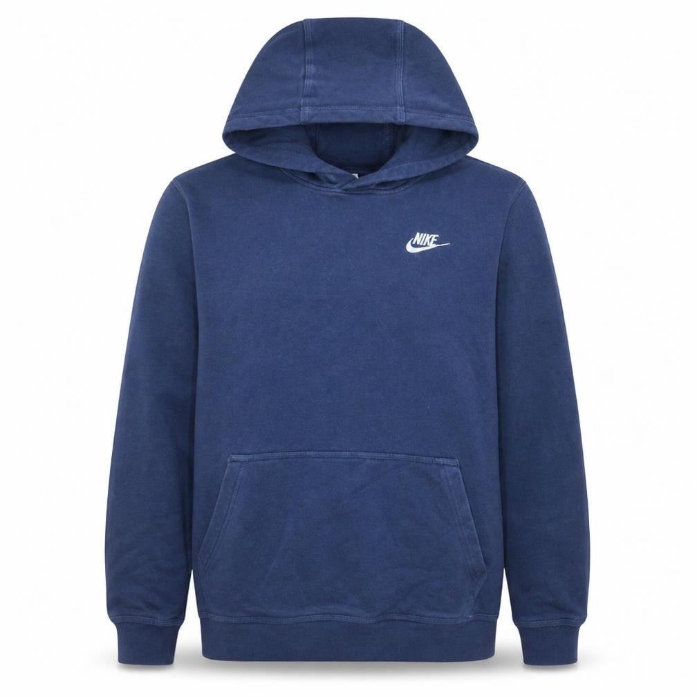 Front view of Nike boys’ blue pullover hoodie sweatshirt l 147–158cm fleece logo
