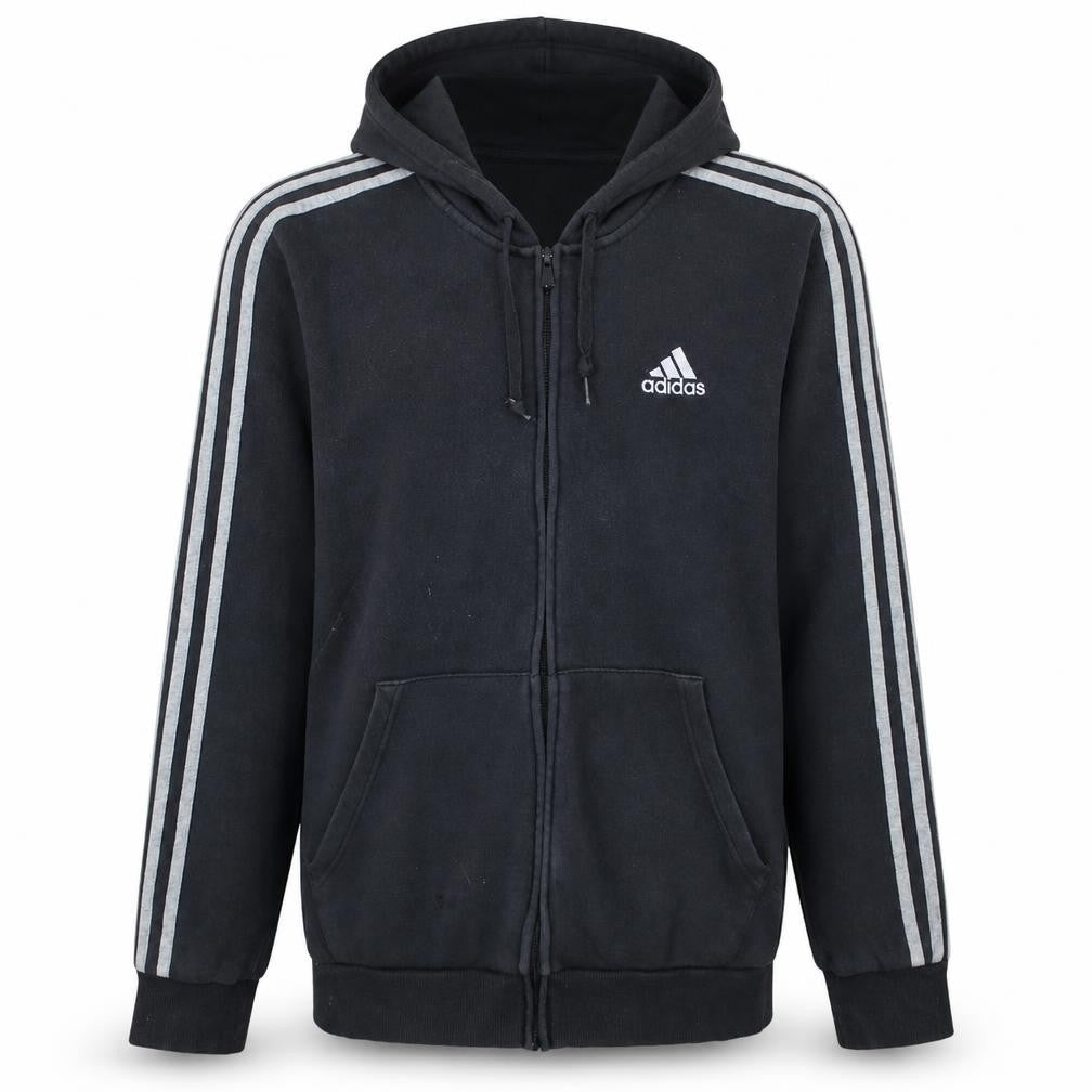 Front view of Adidas Men's Black Full Zip Hoodie, size M, Sportswear Fleece