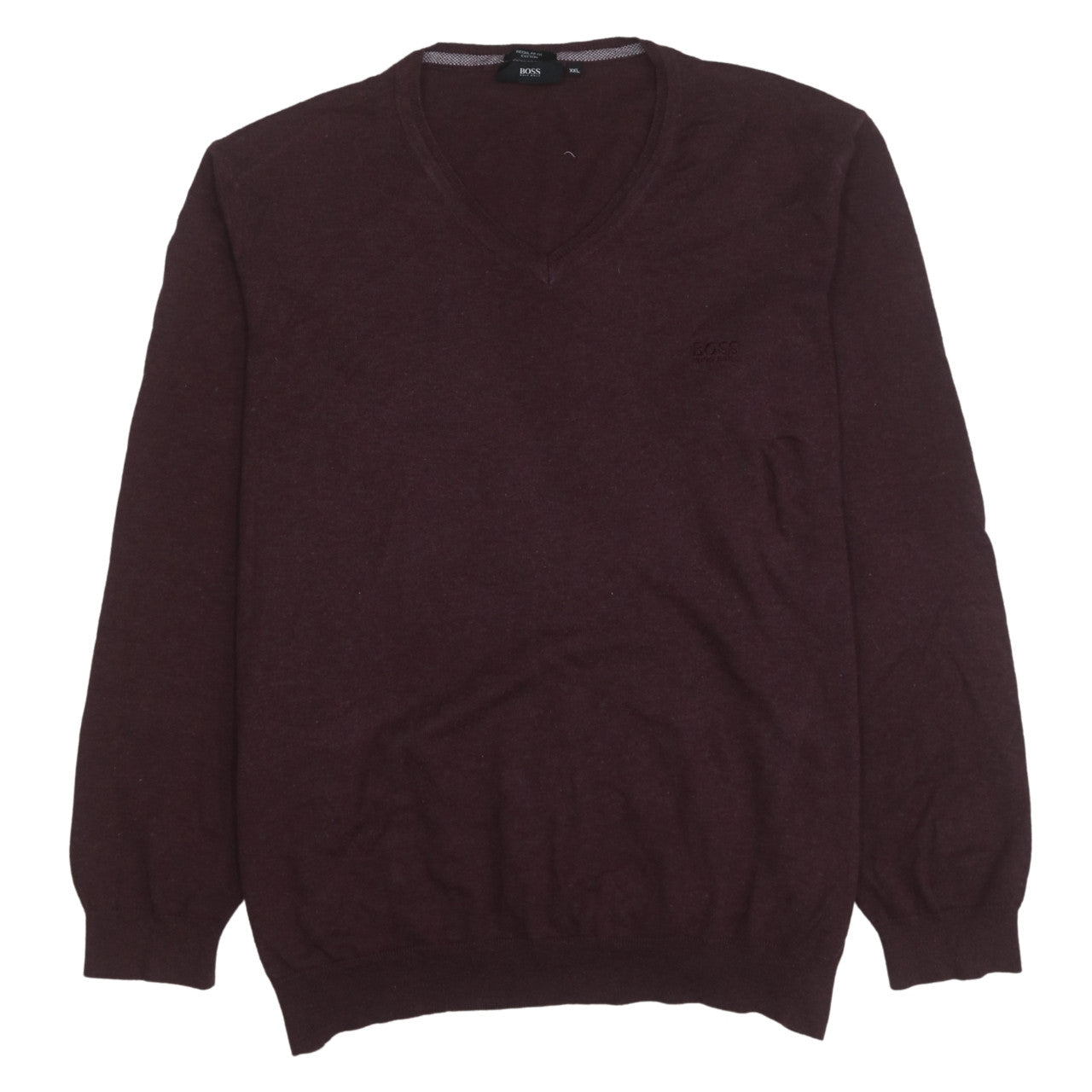 BOSS Mens Brown 2XL V-Neck Wool Cotton Pullover Jumper