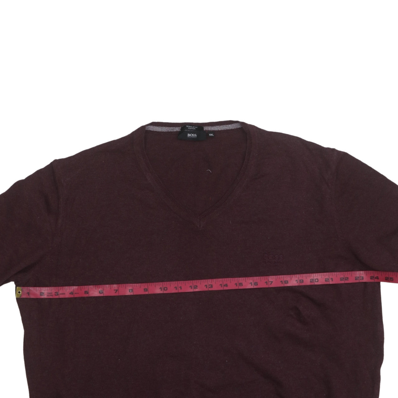 BOSS Mens Brown 2XL V-Neck Wool Cotton Pullover Jumper
