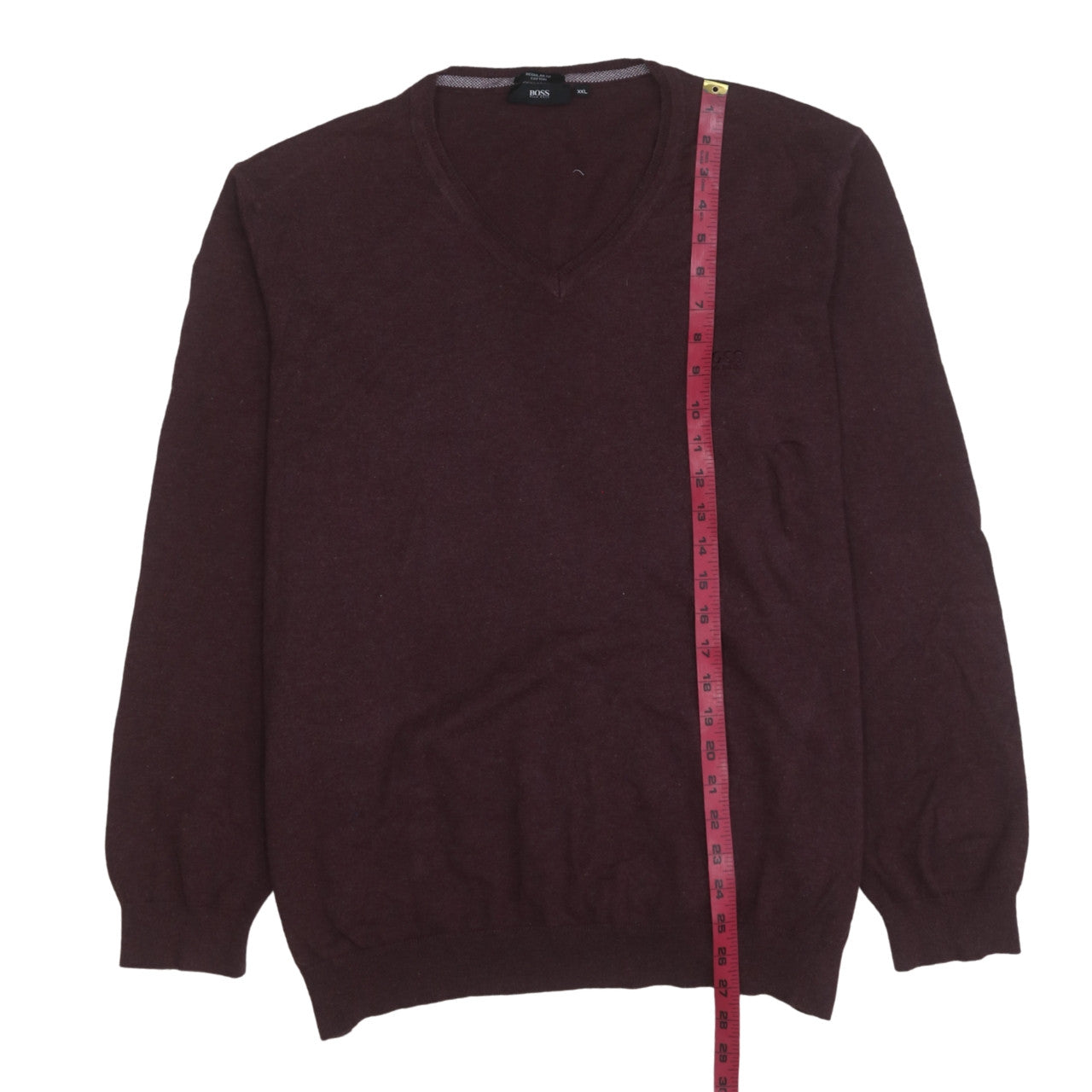 BOSS Mens Brown 2XL V-Neck Wool Cotton Pullover Jumper