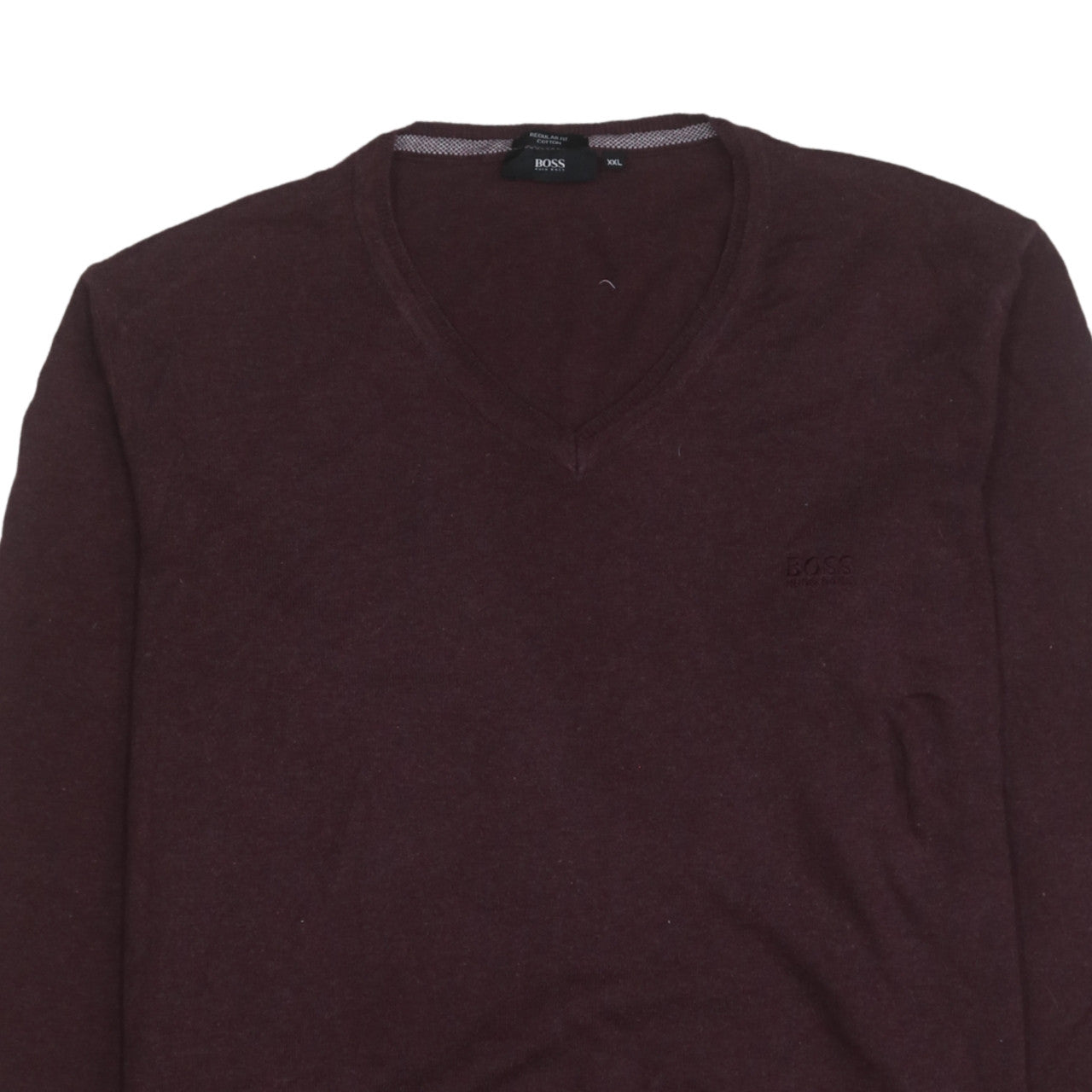 BOSS Mens Brown 2XL V-Neck Wool Cotton Pullover Jumper