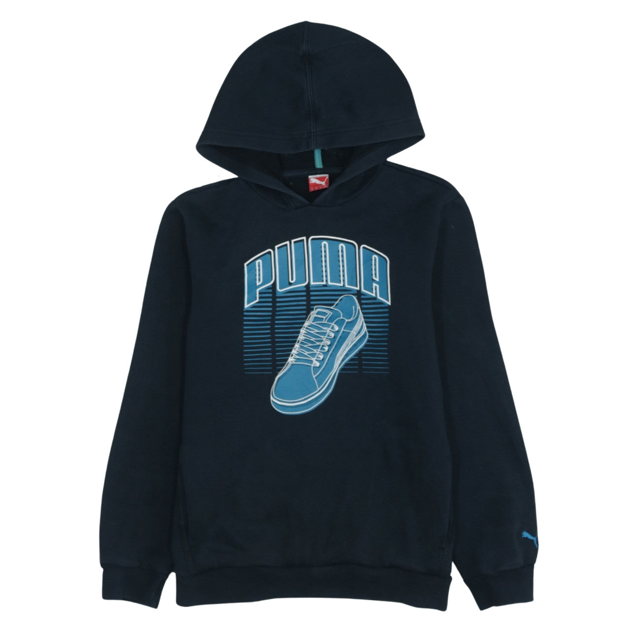 Puma Boys Black Pullover Hoodie Size 164 Graphic Print Fleece Sweatshirt