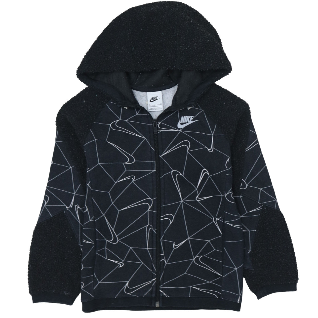 Nike Boys Black Full Zip Hoodie Sweatshirt 128-137cm S Graphic Fleece
