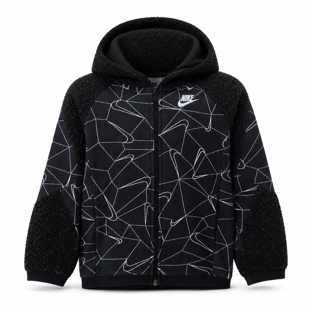 Front view of Nike boys’ black full zip hoodie sweatshirt 128-137cm s graphic fleece