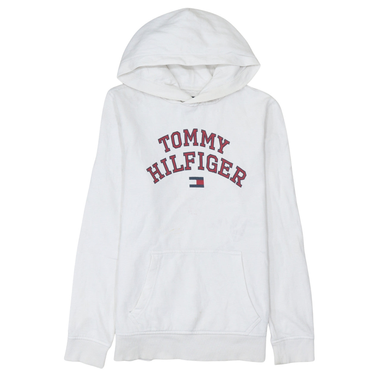 Tommy Hilfiger Boys White Pullover Hoodie Size 176 Logo Hooded Sweatshirt