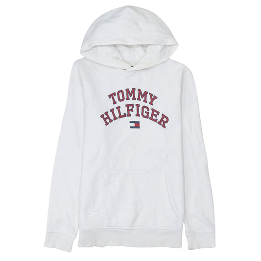 Tommy Hilfiger Boys White Pullover Hoodie Size 176 Logo Hooded Sweatshirt