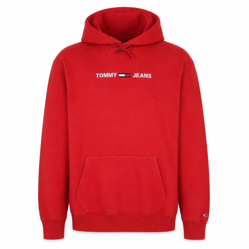 Tommy Jeans Men's Red Relaxed Fit Pullover Hoodie XL
