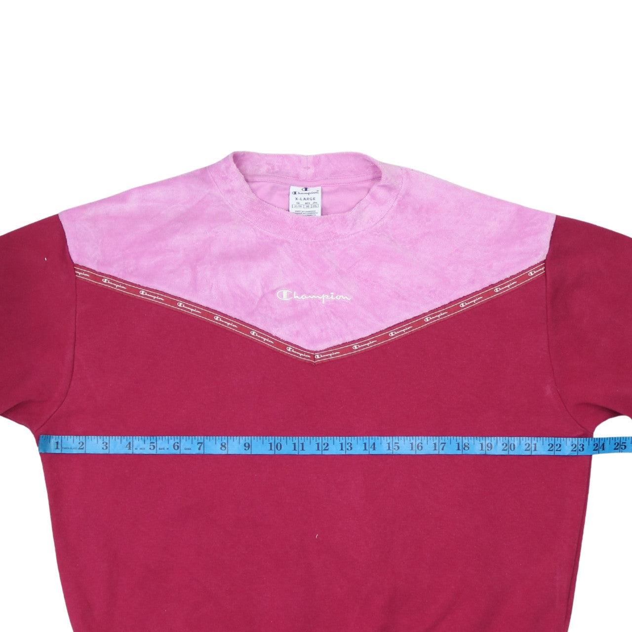 Champion Women's Pink & Red Colourblock Crew Neck Pullover Sweatshirt XL