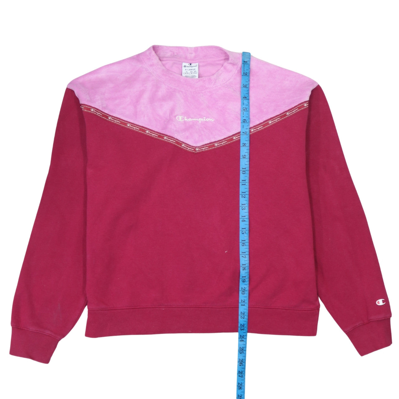 Champion Women's Pink & Red Colourblock Crew Neck Pullover Sweatshirt XL