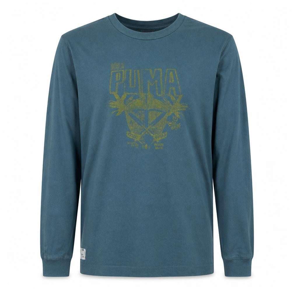 Puma Men's Blue Long Sleeve Graphic Logo T-Shirt Size M