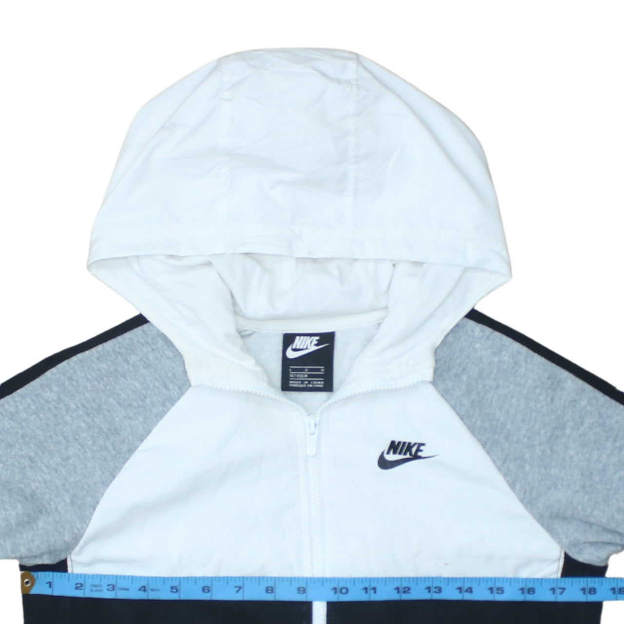Nike Boys Black Grey White Full Zip Colourblock Hoodie Size 13-14 Years