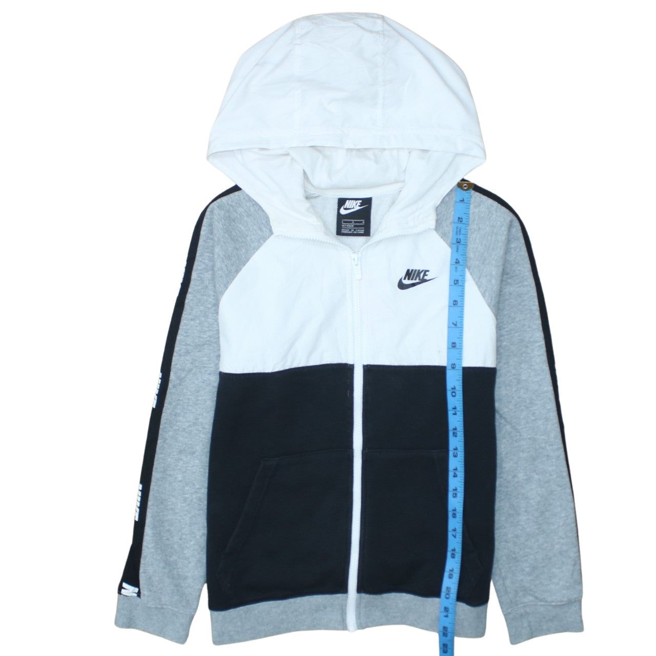 Nike Boys Black Grey White Full Zip Colourblock Hoodie Size 13-14 Years