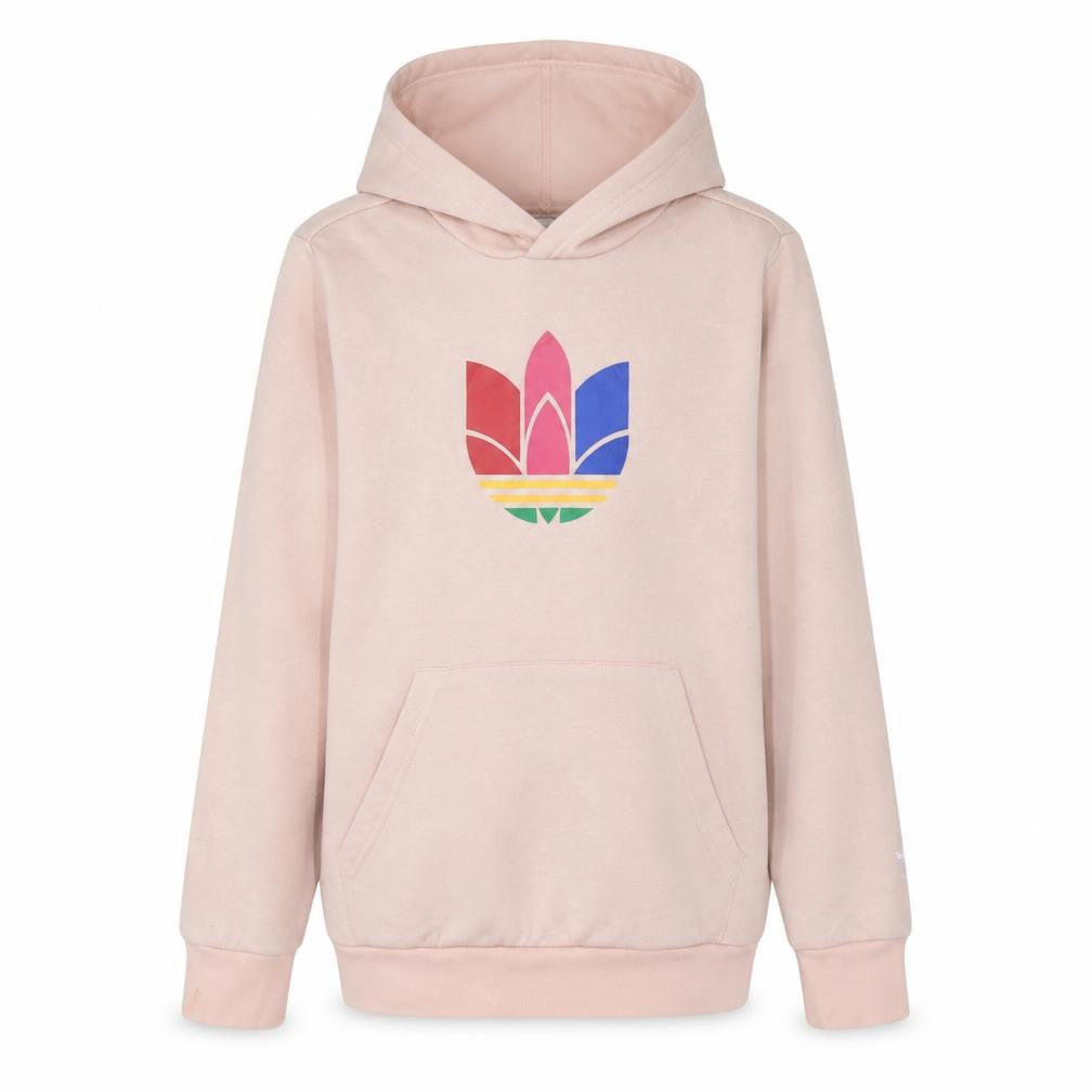 Front view of Adidas girls’ pink logo pullover hoodie 12-13 years fleece sweatshirt